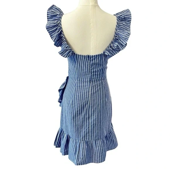 The Fifth Label Blue and White Striped Ruffle Mini Women's Dress XS - Picture 6 of 11